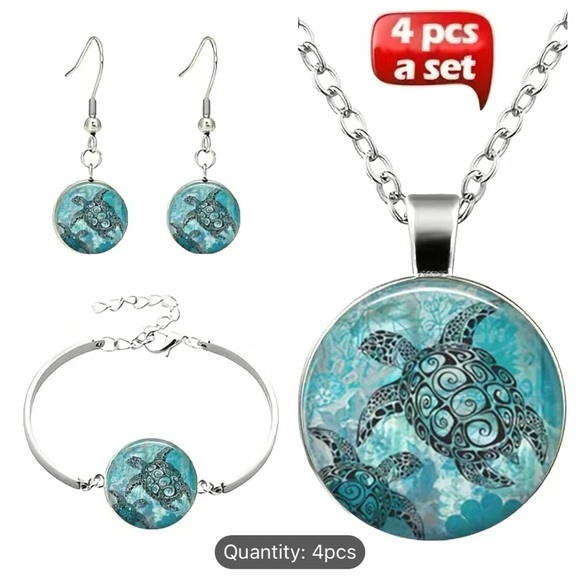 Jewelry - NEW IN PACKAGE! Sea Turtle 4pc Set Necklace, Earrings Bracelet 🐢